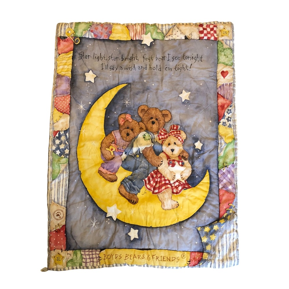 Vintage Boyds Bears & Friends Baby Blanket Blue Star Light Star Bright Moon